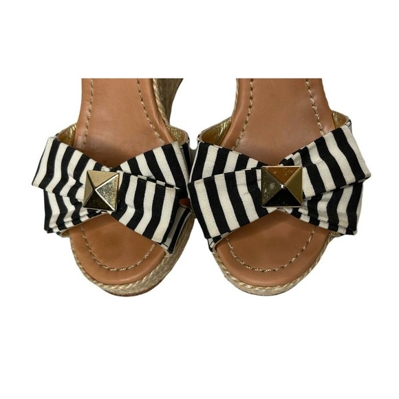 Kate Spade Carmelita Black White Stripe Bow Espadrille Nautical Wedge Sandals 7 - Picture 9 of 12